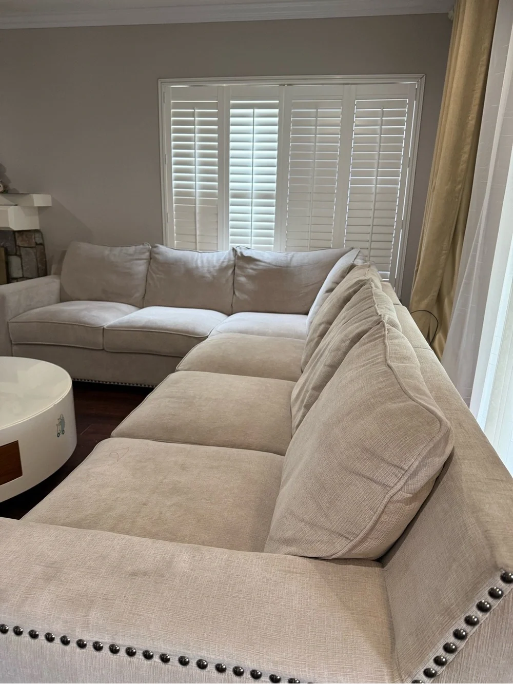 Neutral Beige Sectional Sofa with Nailhead Trim - Home Accents